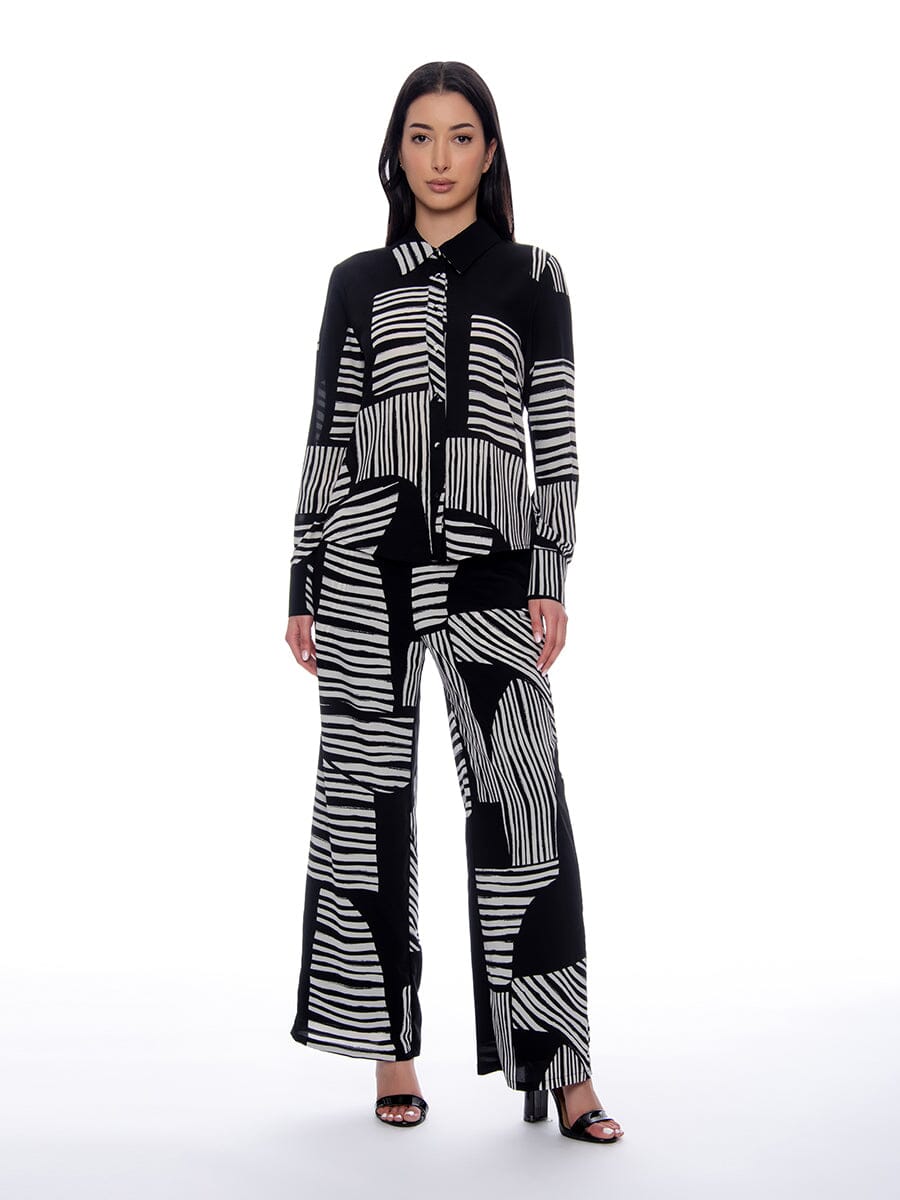 Contrast Stripe Print Pajama Set Pants PANTS Gracia Fashion BLACK S 