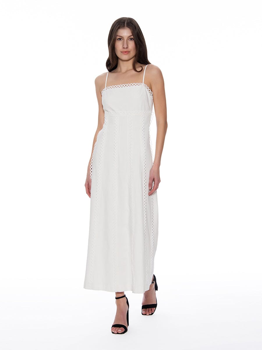 Crochet Trim Solid Maxi Cami Dress DRESS Gracia Fashion WHITE S 
