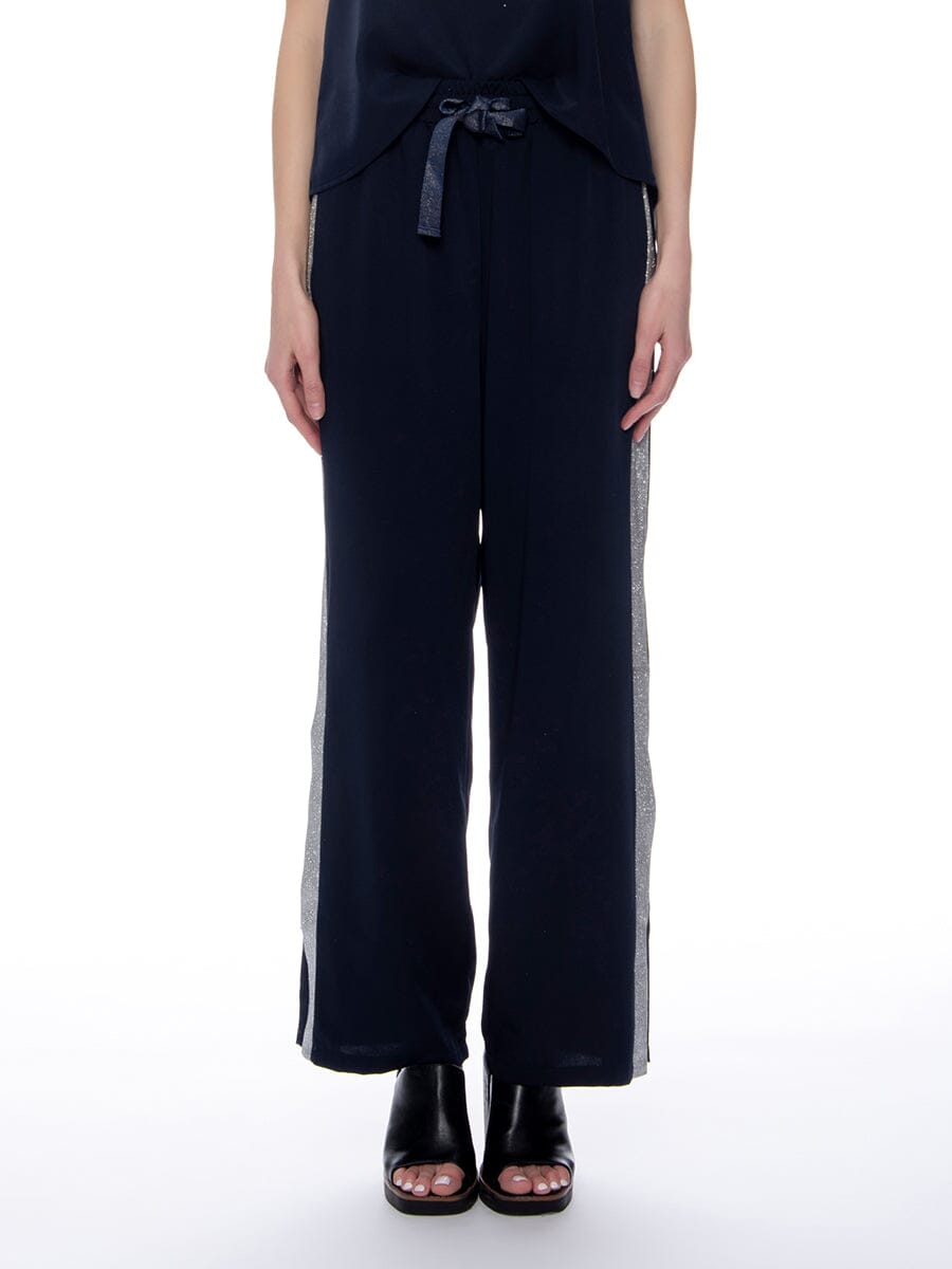 Glitter tape point side-slit wide pants PANTS Gracia Fashion NAVY S 