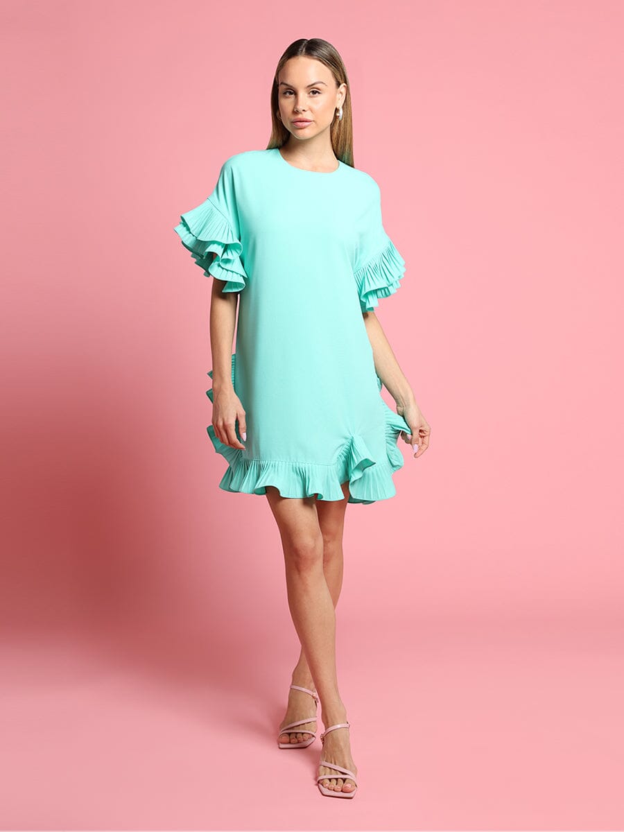 gracia fashion dresses Loose Fitted Ruffle Sleeve Dress Coastalina Linen Coastal Shores Color:Deep Plum campaigns_SuperSale1030 knee coverage that pairs