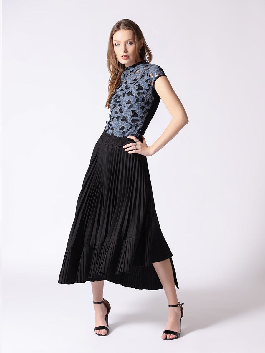 Pleats Flare Skirt with Elastic Waist Band SKIRT Gracia Fashion BLACK S 