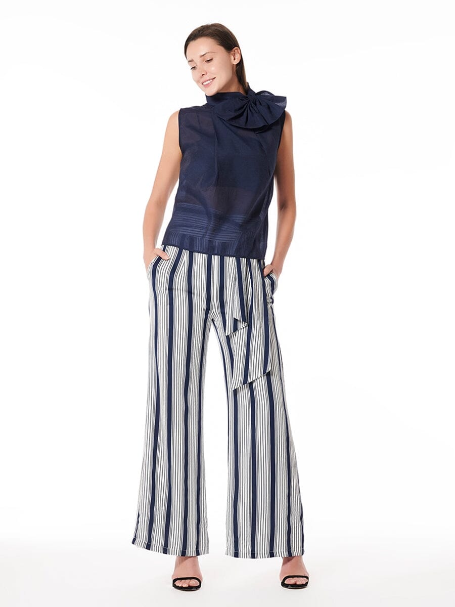 Ribbon bow sleeveless organza top TOP Gracia Fashion NAVY S 