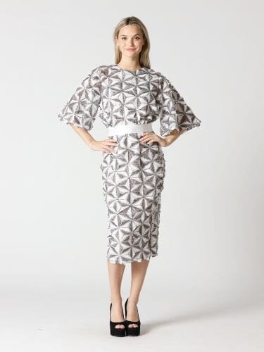 Sequin Beaded Pinwheel Motifs Bell Sleeve Crop Top TOP Gracia Fashion WHITE S 