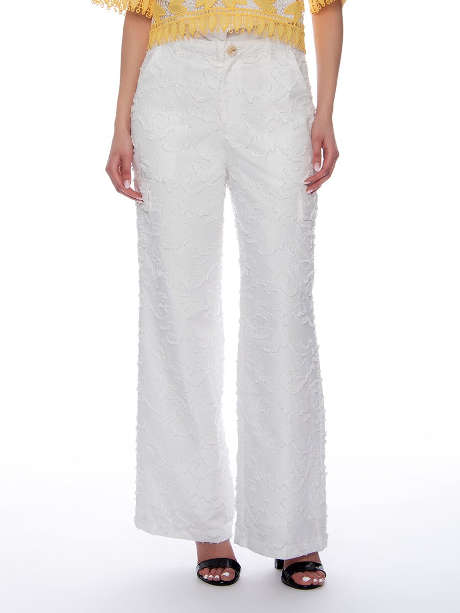 Solid Fringe Pattern Cargo Pants PANTS Gracia Fashion WHITE S 