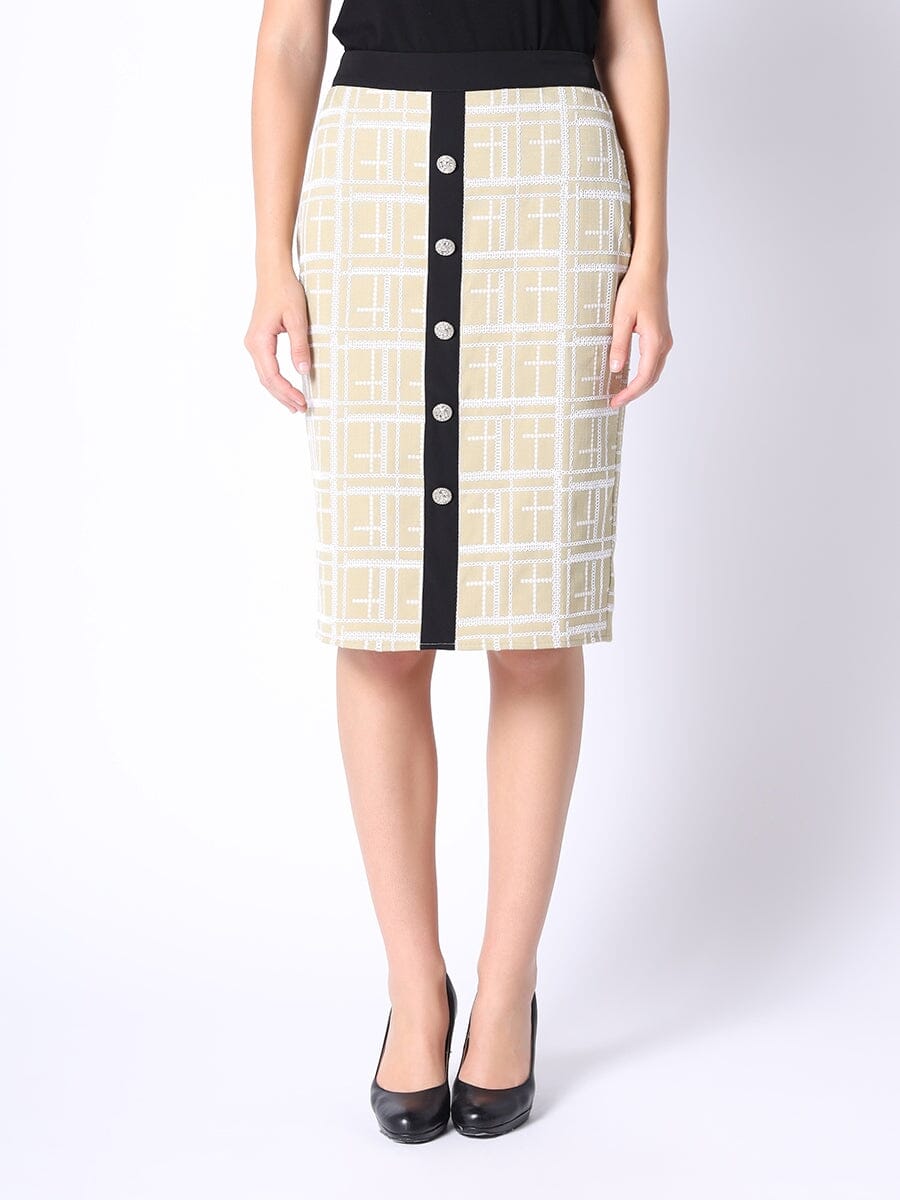 Tweed Check Pattern Button-down Skirt SKIRT Gracia Fashion SAGE S 