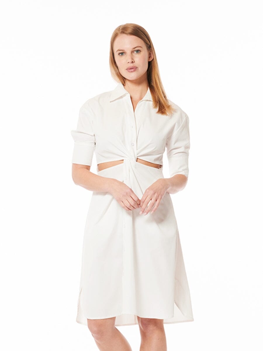Cut Out Button Down Twist Knot Dress DRESS Gracia Fashion WHITE S 