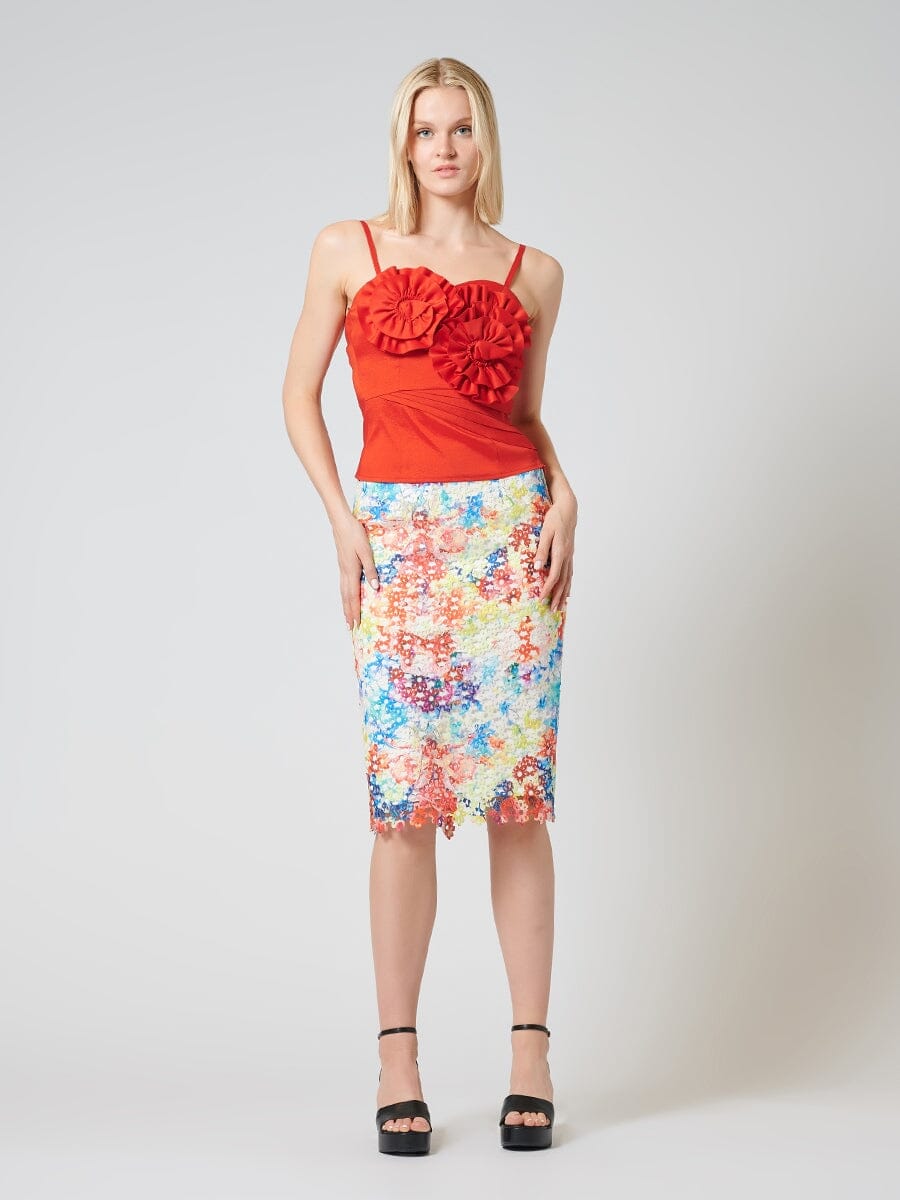 Floral-Lace Slit-Back Bodycon Midi Skirt SKIRT Gracia Fashion MULTI S 