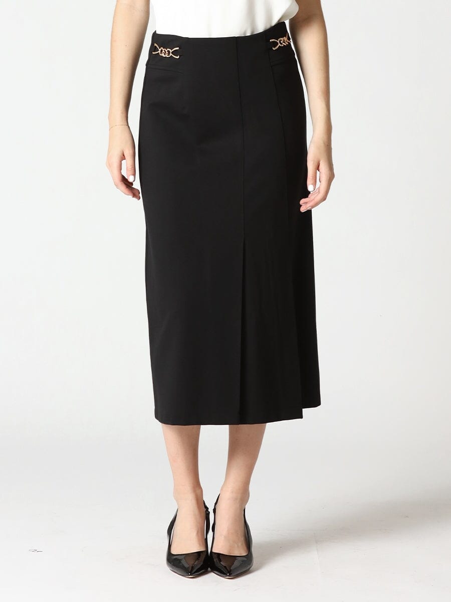 Front-Side Flap Pleated Midi Skirt with Side-Chain SKIRT Gracia Fashion BLACK S 