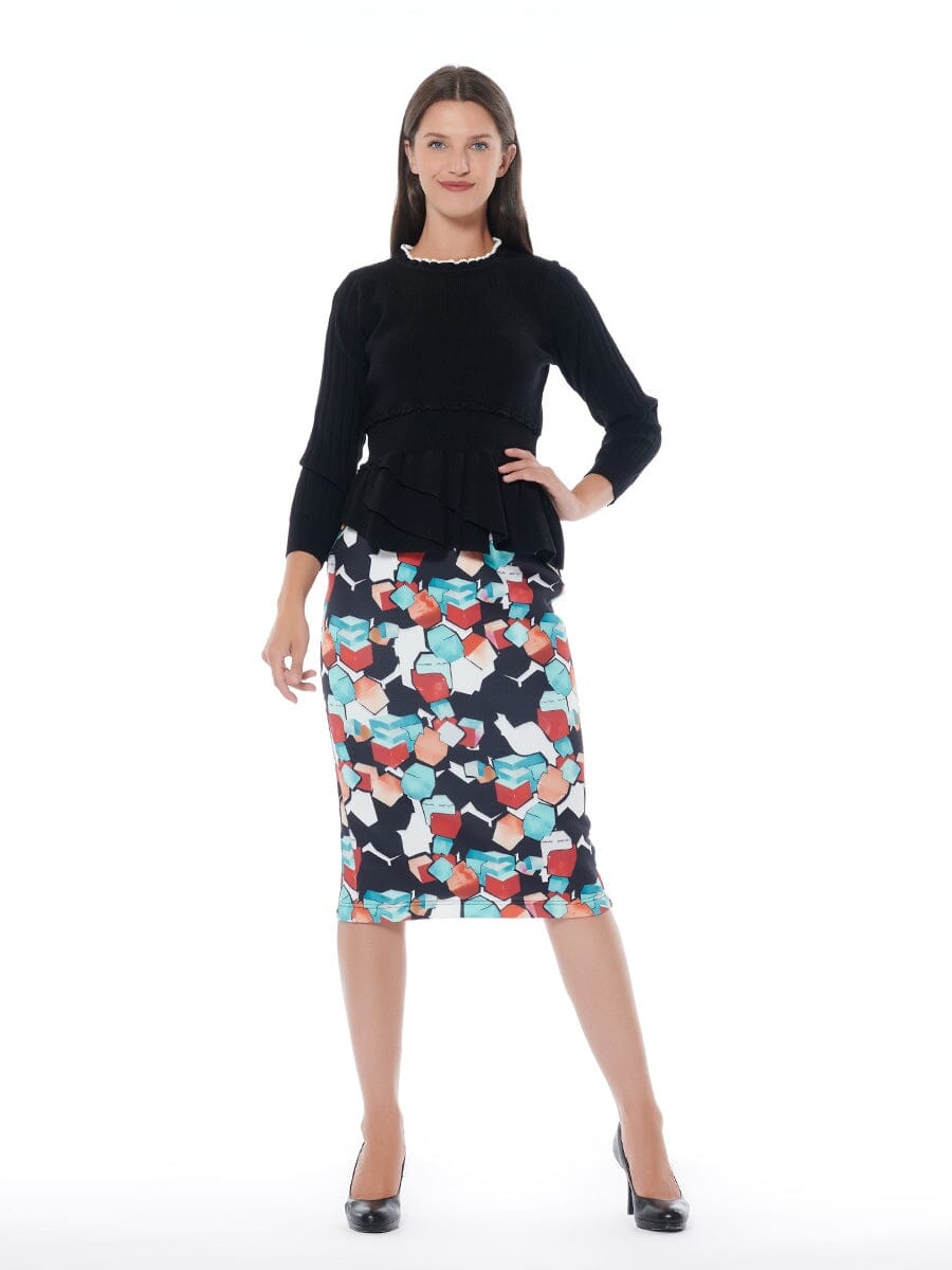 Printed Midi Bodycon Skirt SKIRT Gracia Fashion BLACK/GREEN S 