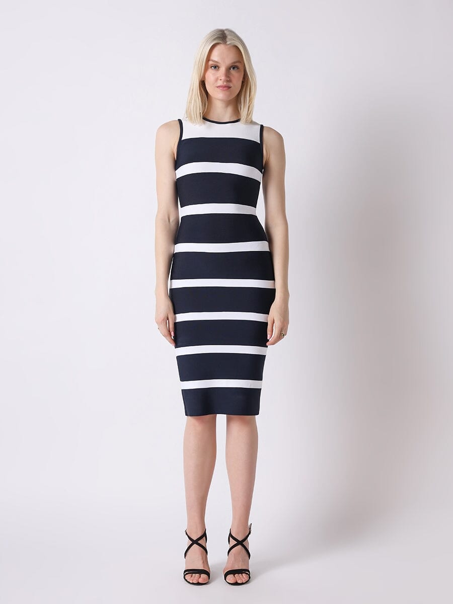 Sleeveless Colorblock Zip-Back Bodycon Dress DRESS Gracia Fashion NAVY S 