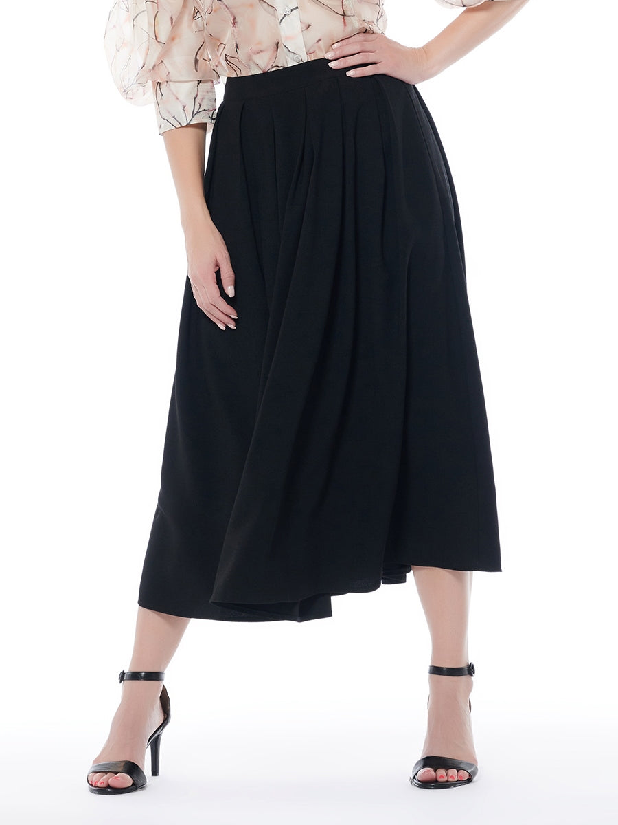 Solid Wide-Pleated Long A-line Skirt SKIRT Gracia Fashion BLACK S 