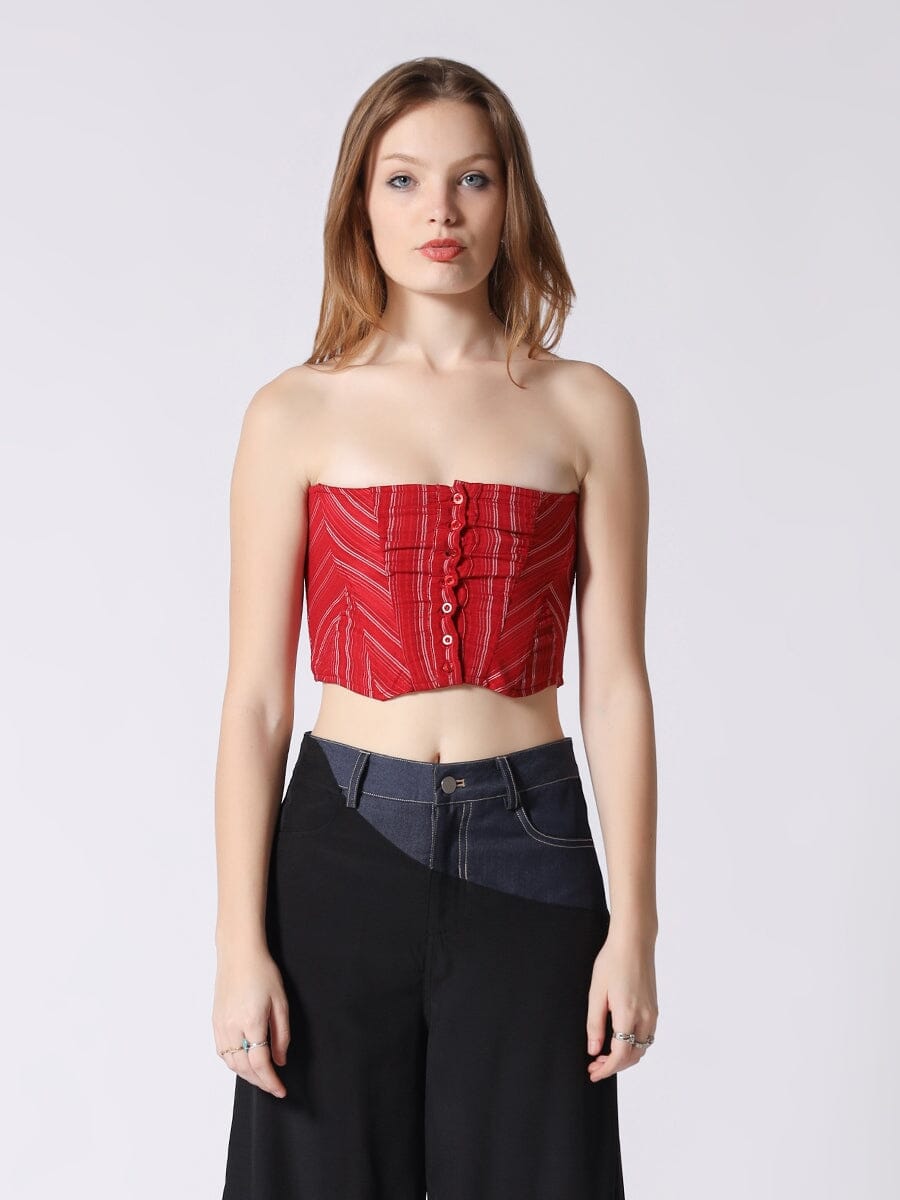 Stripe Bustier with Front Buttons TOP Gracia Fashion RED S 