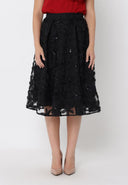 3D Floral Applique Mesh A-Line Skirt SKIRT Gracia Fashion BLACK S 