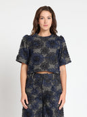 3D Floral Applique Round Neck Short Sleeve Top TOP Gracia Fashion NAVY S 
