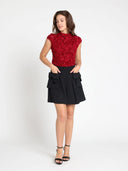 3D Flower Detail Cap Sleeve Top TOP Gracia Fashion 