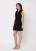Double Breast Button Bottom Pleats Dress
