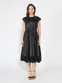 Pleated Pleather Dress With Lace Hem