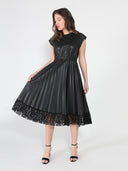 Pleated Pleather Dress With Lace Hem