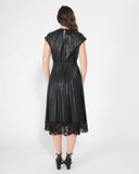 Pleated Pleather Dress With Lace Hem
