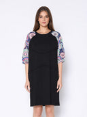 Floral Print Sewing Sleeves Sectioned Mini Dress