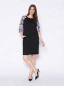 Floral Print Sewing Sleeves Sectioned Mini Dress