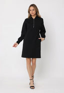 Comfort Fabric Front-Zip Fitted Waist Midi Dress