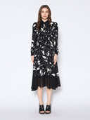Floral Print Long Sleeve Button Front Midi Dress