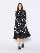 Floral Print Long Sleeve Button Front Midi Dress