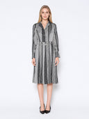 Color Block Satin Lapel Collared Belted Dress