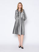 Color Block Satin Lapel Collared Belted Dress