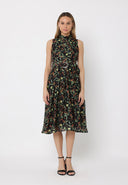 Printed sleeveless waist band dress