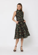 Printed sleeveless waist band dress