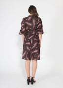 Long Puffed Sleeve Printed Belt Dress