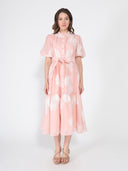 Short Puff Sleeve Embroidery Detail Midi Dress