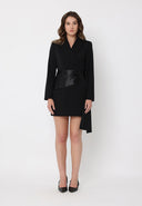 Long Sleeve Pleats Detail Waist Blazer Dress