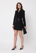 Long Sleeve Pleats Detail Waist Blazer Dress