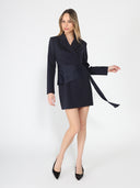 Long Sleeve Pleats Detail Waist Blazer Dress