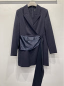 Long Sleeve Pleats Detail Waist Blazer Dress