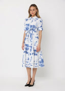 Floral Print Short Sleeve Front Button Down Dress