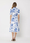 Floral Print Short Sleeve Front Button Down Dress