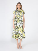 Short Sleeve Button Down Printed Midi Dress