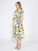 Short Sleeve Button Down Printed Midi Dress
