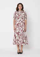 Floral Print Puff Sleeve Button Down Midi Dress