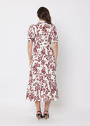 Floral Print Puff Sleeve Button Down Midi Dress