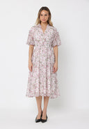 Floral Print Puff Sleeve Elastic Waist A-Line Dres
