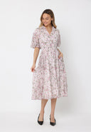 Floral Print Puff Sleeve Elastic Waist A-Line Dres