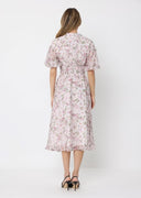 Floral Print Puff Sleeve Elastic Waist A-Line Dres