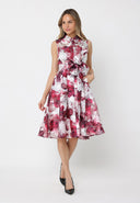Floral Print Sleeveless Button Down Midi Dress