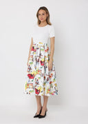 Printed Skirt w/ Ribbed Short Sleeve Top Midi Dres