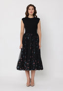 Sleeveless Ribbed Knit Bodice W/Floral Mesh Skirt